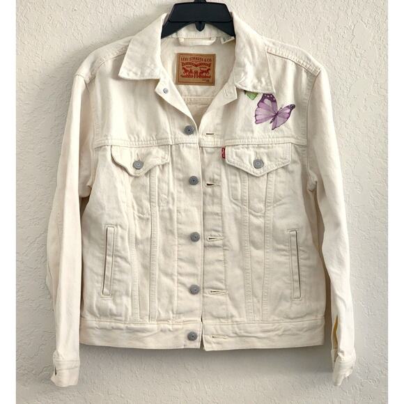 JACKET-JEAN-LEVI STRAUSS & CO.-Light Cream-Butterflies-Small Size-Classic-X-SML - Picture 1 of 16